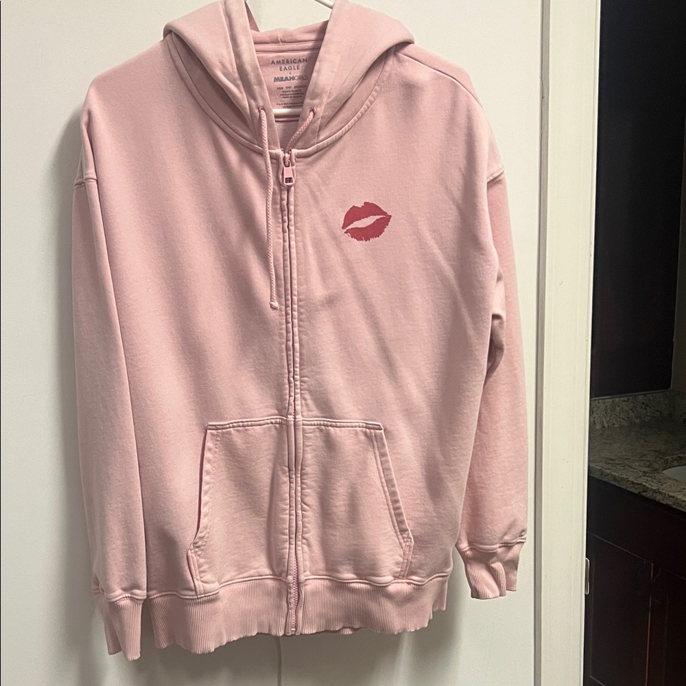 American Eagle Outfitters Pink Hoodie with Red Lips